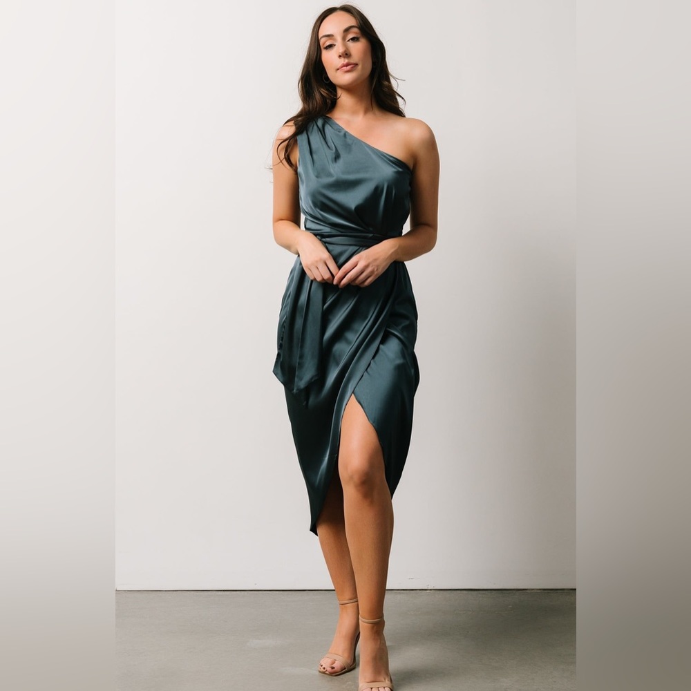 Baltic Born one-shouldered midi-dress, XL, color “midnight”, new